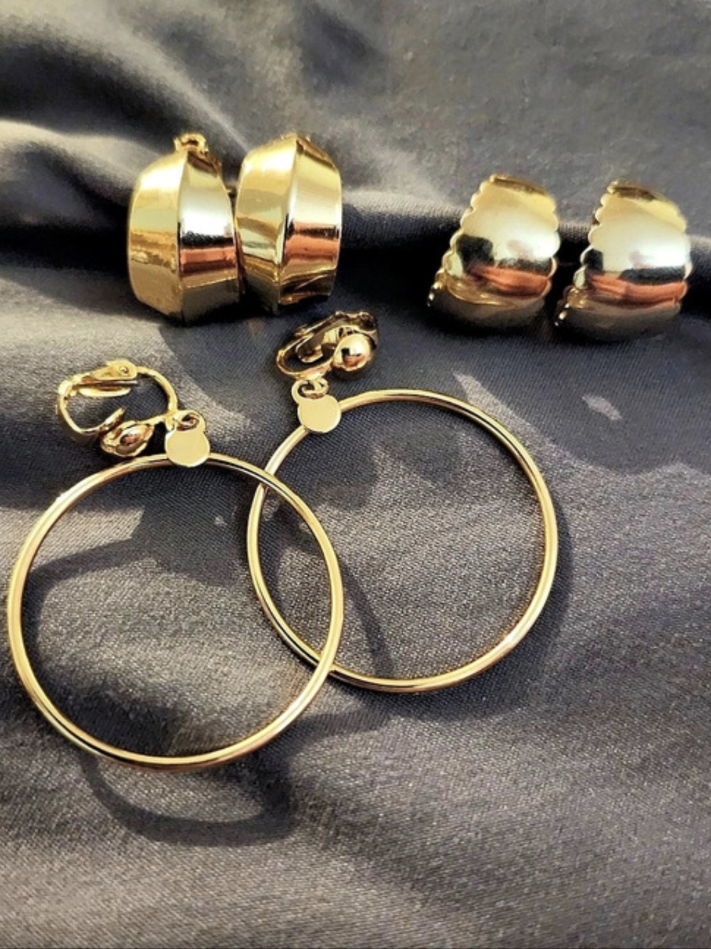 Three Gold Toned Set Of Earrings